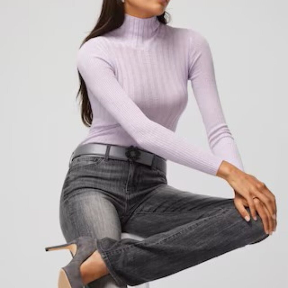 WHITE HOUSE BLACK MARKET LONG SLEEVE CASHMERE BLEND MOCKNECK SWEATER NEW LILAC - Picture 2 of 9